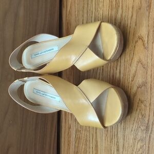 Diane Von Furstenberg Tan Leather Slingback Wedge Sandals